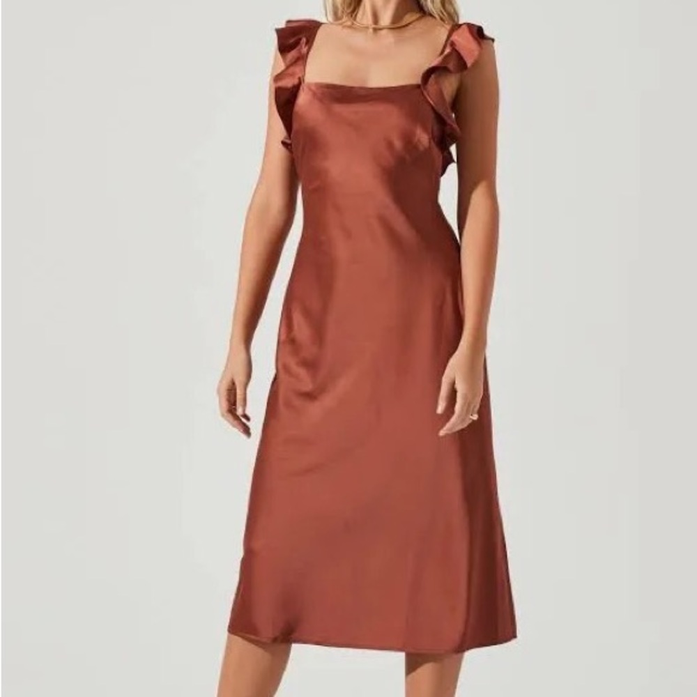 ASTR Rina Ruffle Strap Satin in Copper Bronze